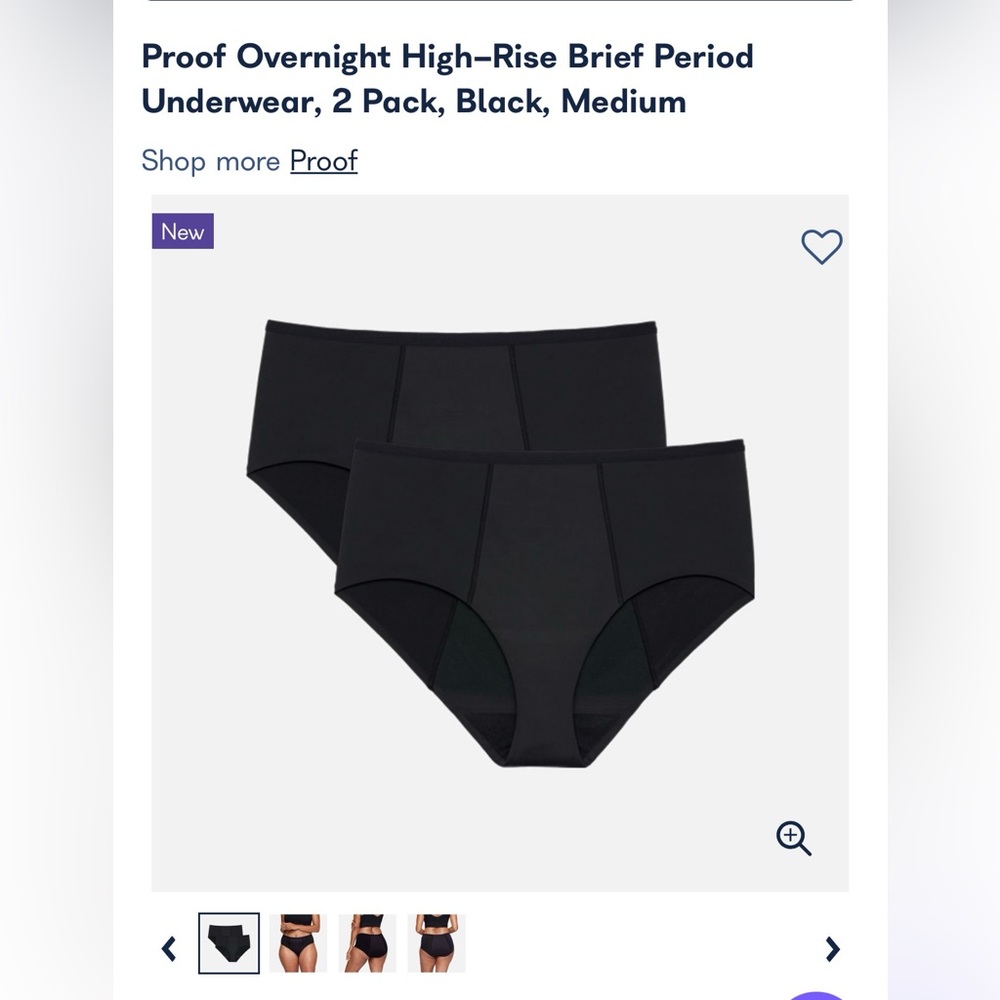 Proof Overnight High-Rise Brief Period
Underwear, 2 Pack, Black,